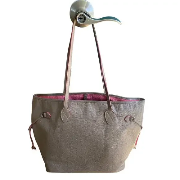 Lodis Bliss Tan And Pink Large Pebbled Leather Tote Bag - Picture 6 of 9